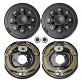 Pair of black trailer hub drums with 8 lugs and electric brake assemblies for 7000 lb axles.