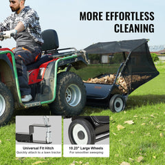 Bostome 50" tow-behind lawn sweeper with a 26 cu. ft. hopper and adjustable brush height.