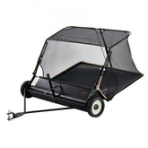 Bostome 52-inch tow-behind lawn sweeper with a 26 cu.ft. collection bag and adjustable brush height.