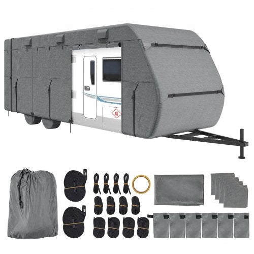 Bostome RV cover made of 300D Oxford fabric for 28-31 ft Class A campers, featuring straps and zippers.