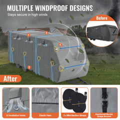 Bostome RV cover for 28-31 ft Class A camper made of durable 300D Oxford fabric.