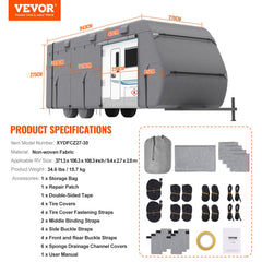 Bostome RV cover for 27-30 ft Class A campers made of durable non-woven fabric.