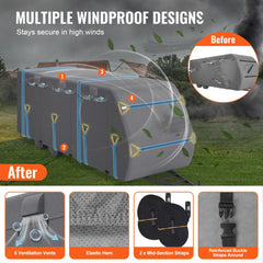 Bostome Class A RV cover in gray, designed for 30-33 ft RVs with durable non-woven fabric.