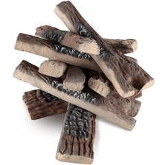 Stack of 10 realistic ceramic gas fireplace logs in varied sizes.