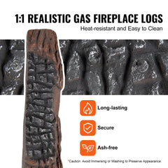 10-piece set of realistic ceramic gas fireplace logs, heat-resistant and varied in size.
