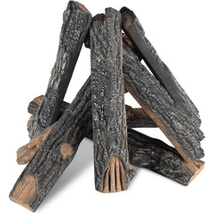 Eight ceramic oak fireplace logs in various sizes with realistic wood appearance.