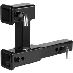 Black adjustable dual hitch extension for 2-inch receiver, 10-inch drop, 4000 lbs capacity.