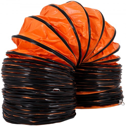 Orange 16FT PVC flexible duct hosing for 12-inch exhaust fans with quick-connect features.
