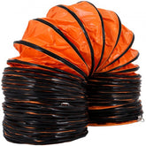 Orange 16FT PVC flexible duct hosing for 12-inch exhaust fans with quick-connect features.