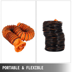 Orange 16FT PVC flexible duct hosing for 12-inch exhaust fans with quick-connect features.