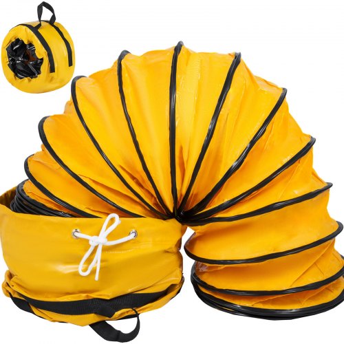 Yellow PVC flexible ducting hose, 12 inches wide and 25 feet long, for ventilation use.