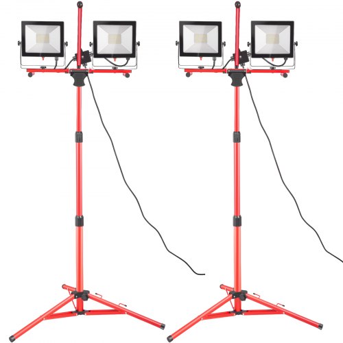 Dual-head LED work light with tripod stand, 10000 lumens, and IP65 waterproof rating.