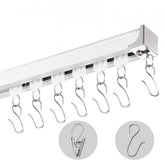 White aluminum ceiling curtain track set, 8.9 feet long, with hooks and clips.