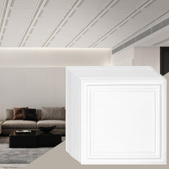 Bostome Polystyrene ceiling tiles in a 16-pack, featuring a white, textured finish.