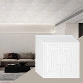 Stack of 12 white PVC ceiling tiles in 24x24 inch echo pattern.