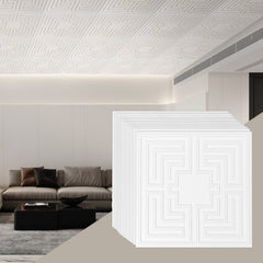 Stack of 12 white PVC ceiling tiles in 24x24 inch echo pattern.