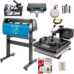 Bostome 6-in-1 heat press and 28" vinyl cutter plotter machine kit with digital controls.