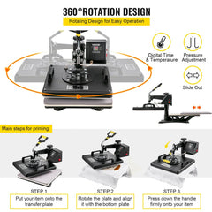 Bostome 6-in-1 heat press and 28" vinyl cutter plotter machine kit with digital controls.