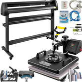 Bostome 8-in-1 heat press and 53" vinyl cutter plotter machine kit with multiple attachments.