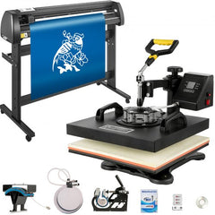 Bostome 5-in-1 heat press and 53" vinyl cutter plotter combo with various pressing options.