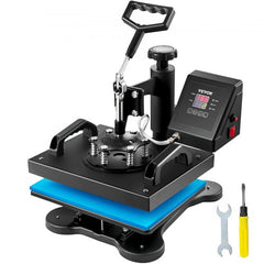 Black Bostome 12x10 inch swing-away heat press machine with digital display and tools.