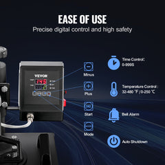 Bostome 12x10 inch swing-away heat press machine with digital controls for time and temperature.