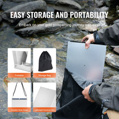 50-inch folding gold sluice box kit with 23 pieces for efficient gold panning and portability.