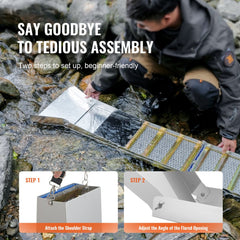 50-inch folding gold sluice box kit made of rust-resistant aluminum with 23 pieces included.