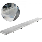 96x12 inch stainless steel folding concession shelf with brackets, shown mounted and extended.