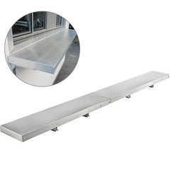 96x12 inch stainless steel folding concession shelf with brackets, shown mounted and extended.
