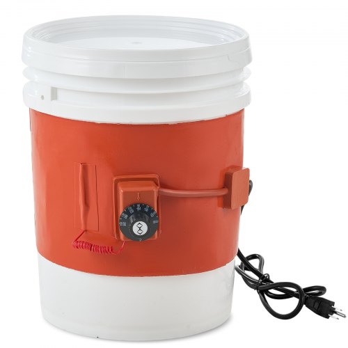 Silicone drum heater wrapped around a 5-gallon drum with adjustable temperature settings.