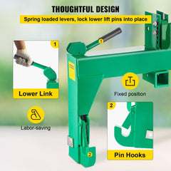 Bostome 3-Point Quick Hitch with heavy-duty alloy steel and adjustable top hook for easy attachment.