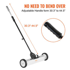 Bostome 50lbs rolling magnetic sweeper with 24-inch width and adjustable handle for easy cleanup.