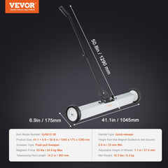 24-inch rolling magnetic sweeper with 55 lbs pull force, wheels, and telescoping handle.