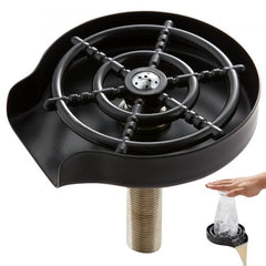 Matte black Bostome glass rinser with stainless steel construction and 10 high-pressure jets.