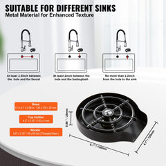 Bostome Glass Rinser in matte black with stainless steel, featuring 10 high-pressure water jets.