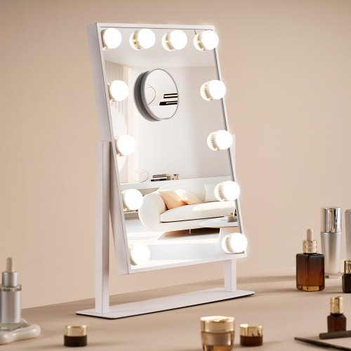 Bostome Hollywood vanity mirror with lights, 5X magnification, and touch controls in white.