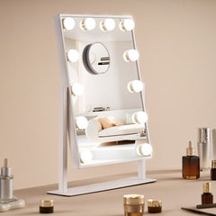 Bostome Hollywood vanity mirror with lights, 5X magnification, and touch controls in white.