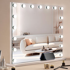 Bostome Hollywood Vanity Mirror with lights, featuring three-color light source and 5X magnifying mirror.