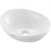 White 16-inch ceramic vessel sink with a glossy finish and deep splash guard for water containment.