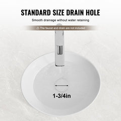 White 16-inch ceramic vessel sink with a glossy finish and deep splash guard.