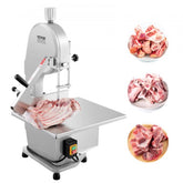 Stainless steel Bostome 1800W electric meat bone bandsaw with adjustable worktable and safety features.