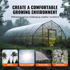 Clear greenhouse plastic sheeting, 6 mil thick, 25x25 ft, UV resistant for plant protection.