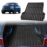 Black TPE truck bed mat with raised edges and textured surface for 2022-2024 Ford Maverick 5ft bed.