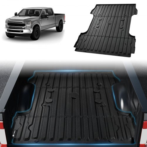 Black TPE truck bed mat for Ford F-250/F-350 6.8ft bed, shown installed and flat.