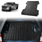 Black TPE truck bed mat for Ford F-250/F-350 6.8ft bed, shown installed and flat.