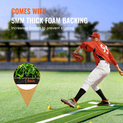 Green 10x3 ft softball pitching mat with 5mm foam backing and antislip rubber.