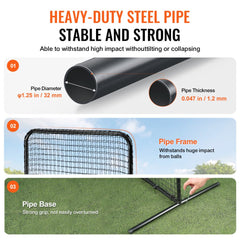 Heavy-duty 7x4 ft baseball pitching net with a steel frame and durable PE netting.
