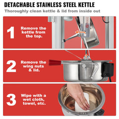 Red 850W Bostome 8 oz countertop popcorn popper machine with stainless steel kettle and glass walls.