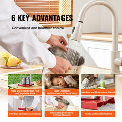 Stainless steel manual fruit wine press with 1.6 gallon capacity and adjustable T-handle.